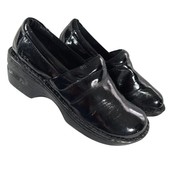 BORN CONCEPT! BLACK PATENT LEATHER WEDGE SOLE ULTRA COMFORT CLOGS! SZ 8M - Picture 10 of 10